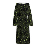 Black And Green Spider Web Pattern Print Hooded Bathrobe