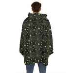 Black And Green Spider Web Pattern Print Hoodie Blanket