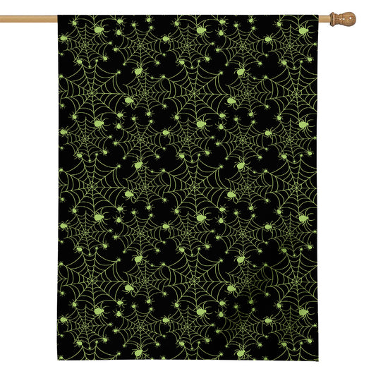 Black And Green Spider Web Pattern Print House Flag