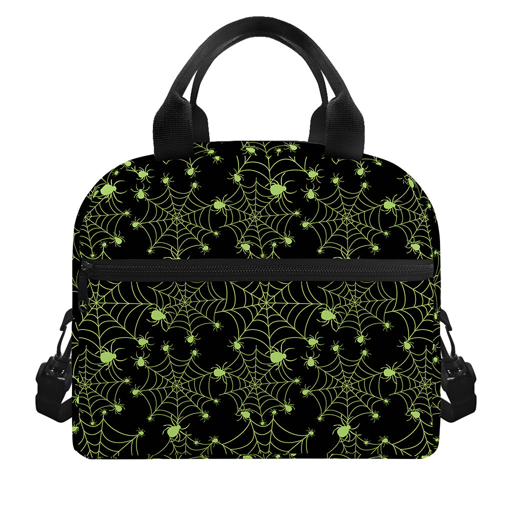 Black And Green Spider Web Pattern Print Insulated Lunch Bag