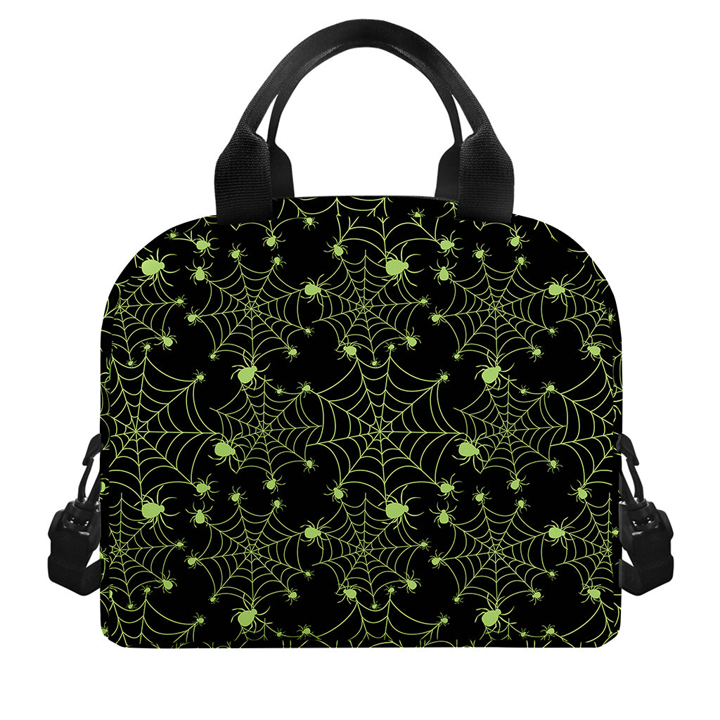 Black And Green Spider Web Pattern Print Insulated Lunch Bag