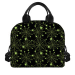 Black And Green Spider Web Pattern Print Insulated Lunch Bag