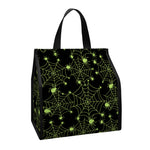 Black And Green Spider Web Pattern Print Insulated Lunch Tote