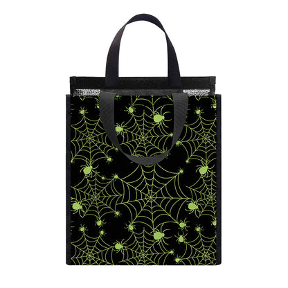 Black And Green Spider Web Pattern Print Insulated Lunch Tote