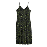 Black And Green Spider Web Pattern Print Jersey Midi Cami Dress