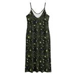 Black And Green Spider Web Pattern Print Jersey Midi Cami Dress