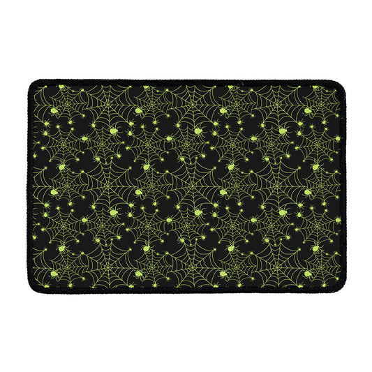 Black And Green Spider Web Pattern Print Kitchen Mat