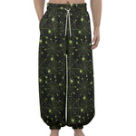 Black And Green Spider Web Pattern Print Lantern Pants