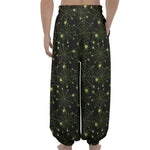 Black And Green Spider Web Pattern Print Lantern Pants
