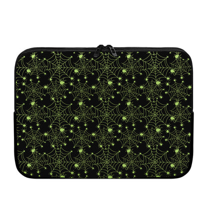 Black And Green Spider Web Pattern Print Laptop Sleeve
