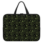 Black And Green Spider Web Pattern Print Laptop Sleeve With Handle