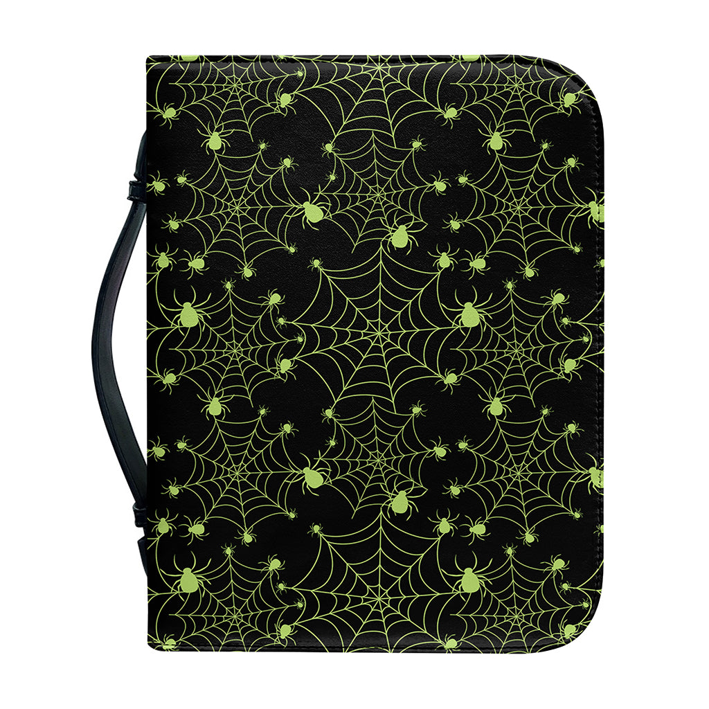 Black And Green Spider Web Pattern Print Leather Bible Cover