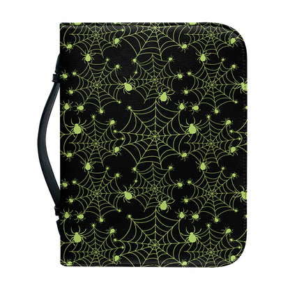 Black And Green Spider Web Pattern Print Leather Bible Cover