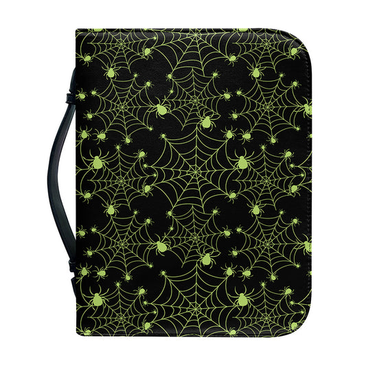 Black And Green Spider Web Pattern Print Leather Bible Cover