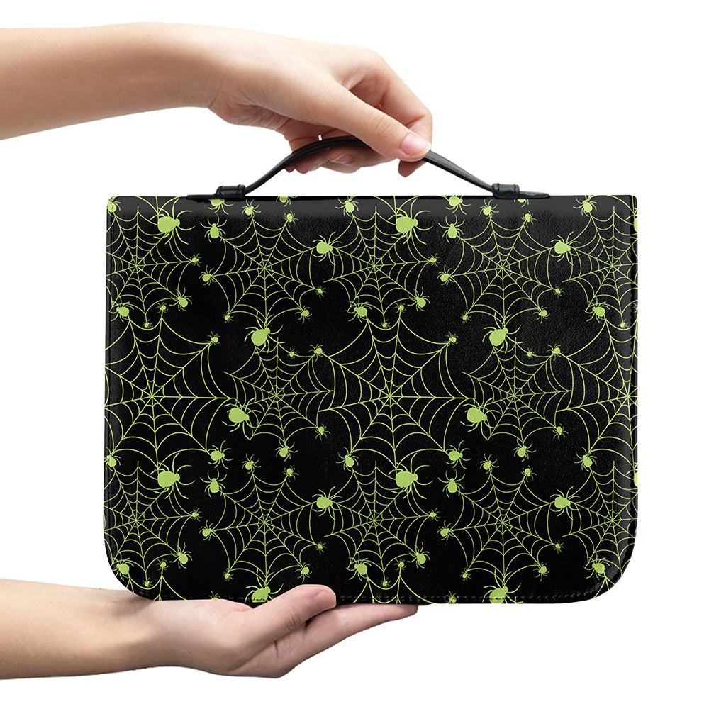 Black And Green Spider Web Pattern Print Leather Bible Cover