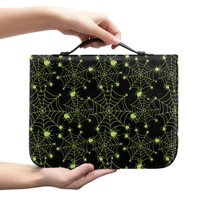Black And Green Spider Web Pattern Print Leather Bible Cover