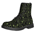 Black And Green Spider Web Pattern Print Lace-Up Boots