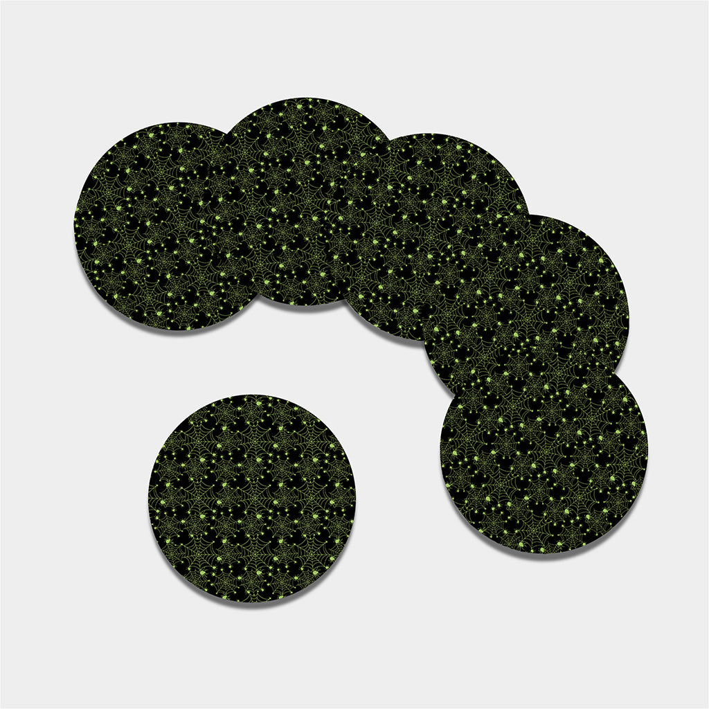 Black And Green Spider Web Pattern Print Leather Coaster Set