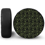 Black And Green Spider Web Pattern Print Leather Spare Tire Cover