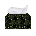 Black And Green Spider Web Pattern Print Leather Tissue Box Cover