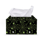 Black And Green Spider Web Pattern Print Leather Tissue Box Cover
