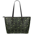 Black And Green Spider Web Pattern Print Leather Tote Bag With Zipper