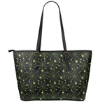 Black And Green Spider Web Pattern Print Leather Tote Bag