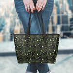 Black And Green Spider Web Pattern Print Leather Tote Bag