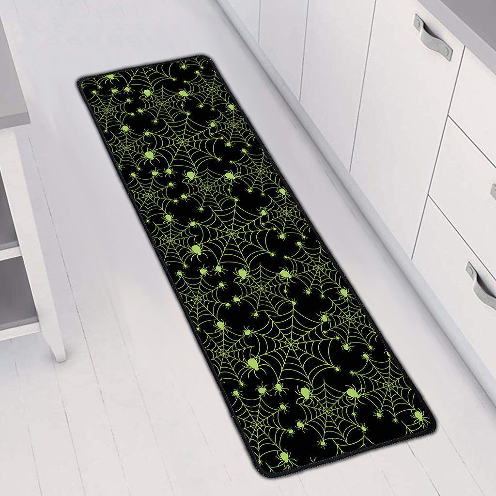 Black And Green Spider Web Pattern Print Long Kitchen Mat