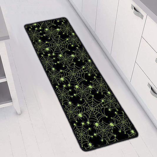 Black And Green Spider Web Pattern Print Long Kitchen Mat