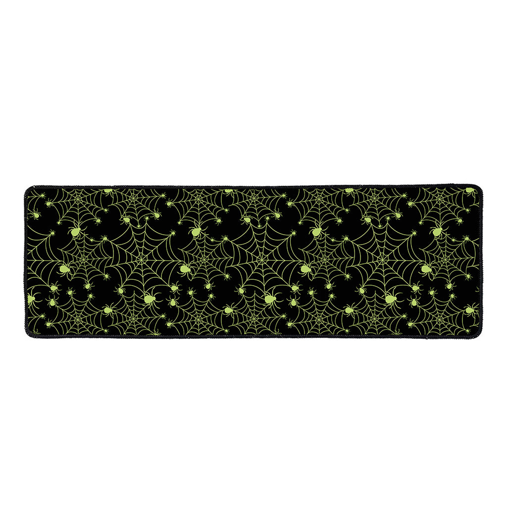 Black And Green Spider Web Pattern Print Long Kitchen Mat