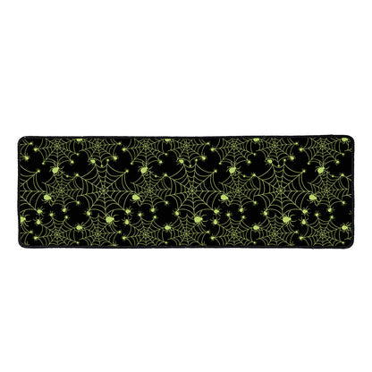 Black And Green Spider Web Pattern Print Long Kitchen Mat