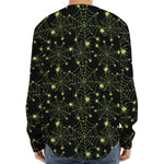 Black And Green Spider Web Pattern Print Long Sleeve Baseball Jersey