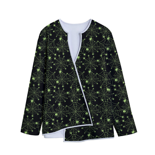 Black And Green Spider Web Pattern Print Long Sleeve Short Coat