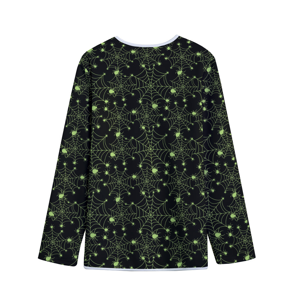 Black And Green Spider Web Pattern Print Long Sleeve Short Coat