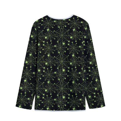 Black And Green Spider Web Pattern Print Long Sleeve Short Coat