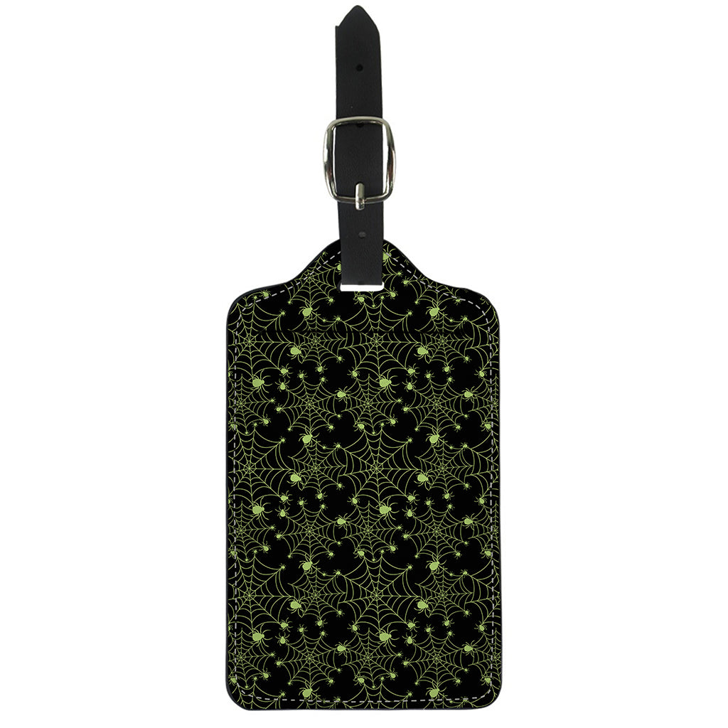 Black And Green Spider Web Pattern Print Luggage Tag