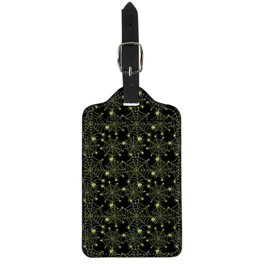 Black And Green Spider Web Pattern Print Luggage Tag