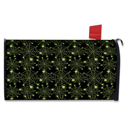 Black And Green Spider Web Pattern Print Mailbox Cover