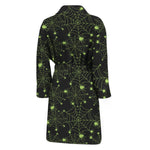 Black And Green Spider Web Pattern Print Men's Bathrobe