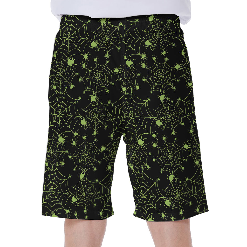 Black And Green Spider Web Pattern Print Men's Beach Shorts