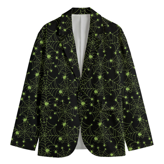 Black And Green Spider Web Pattern Print Men's Blazer