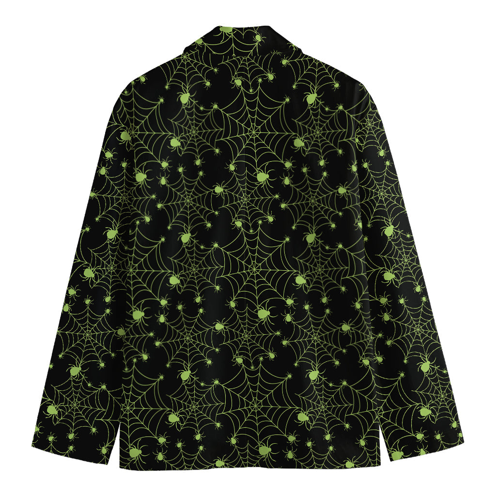 Black And Green Spider Web Pattern Print Men's Blazer