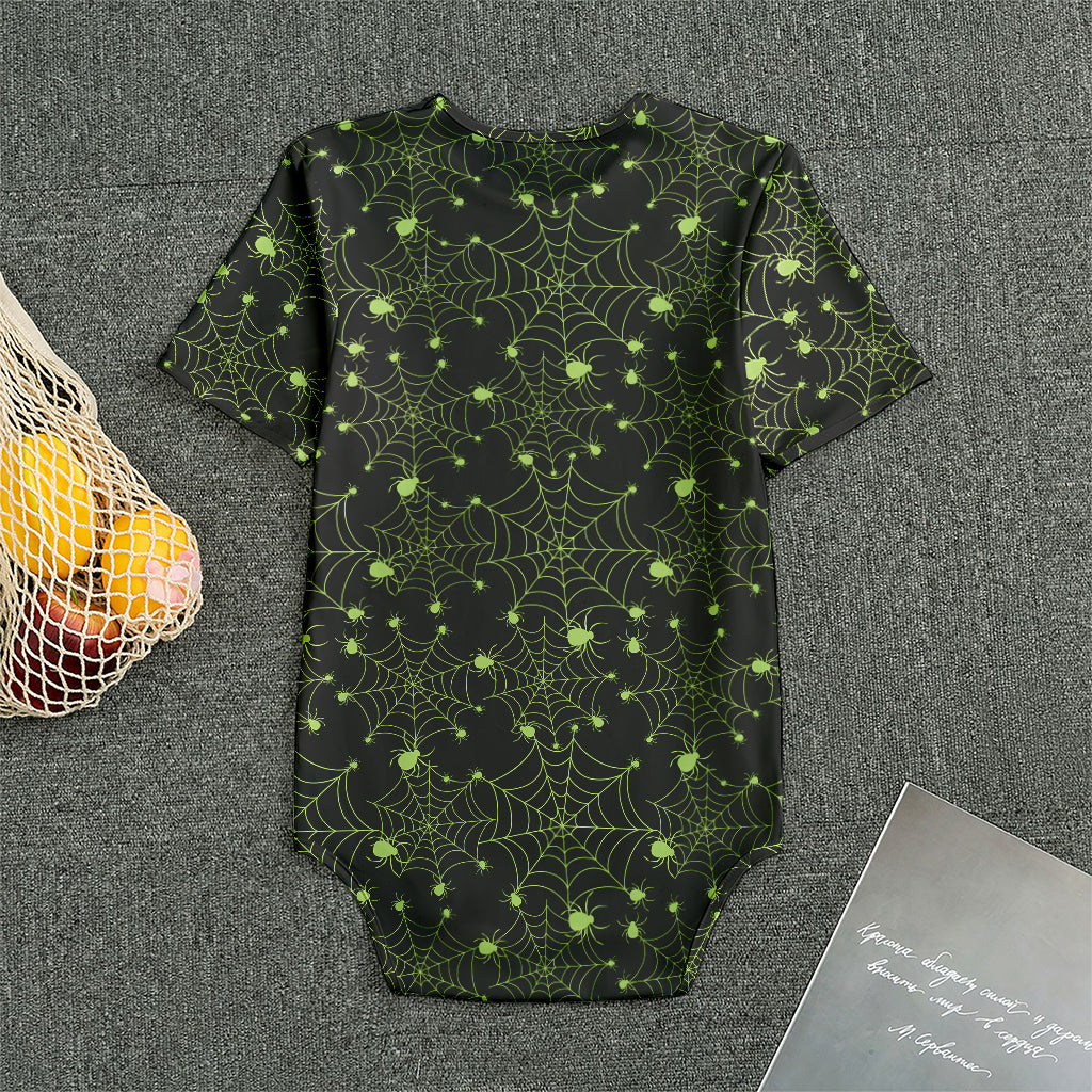 Black And Green Spider Web Pattern Print Men's Bodysuit