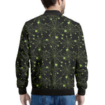 Black And Green Spider Web Pattern Print Men's Bomber Jacket