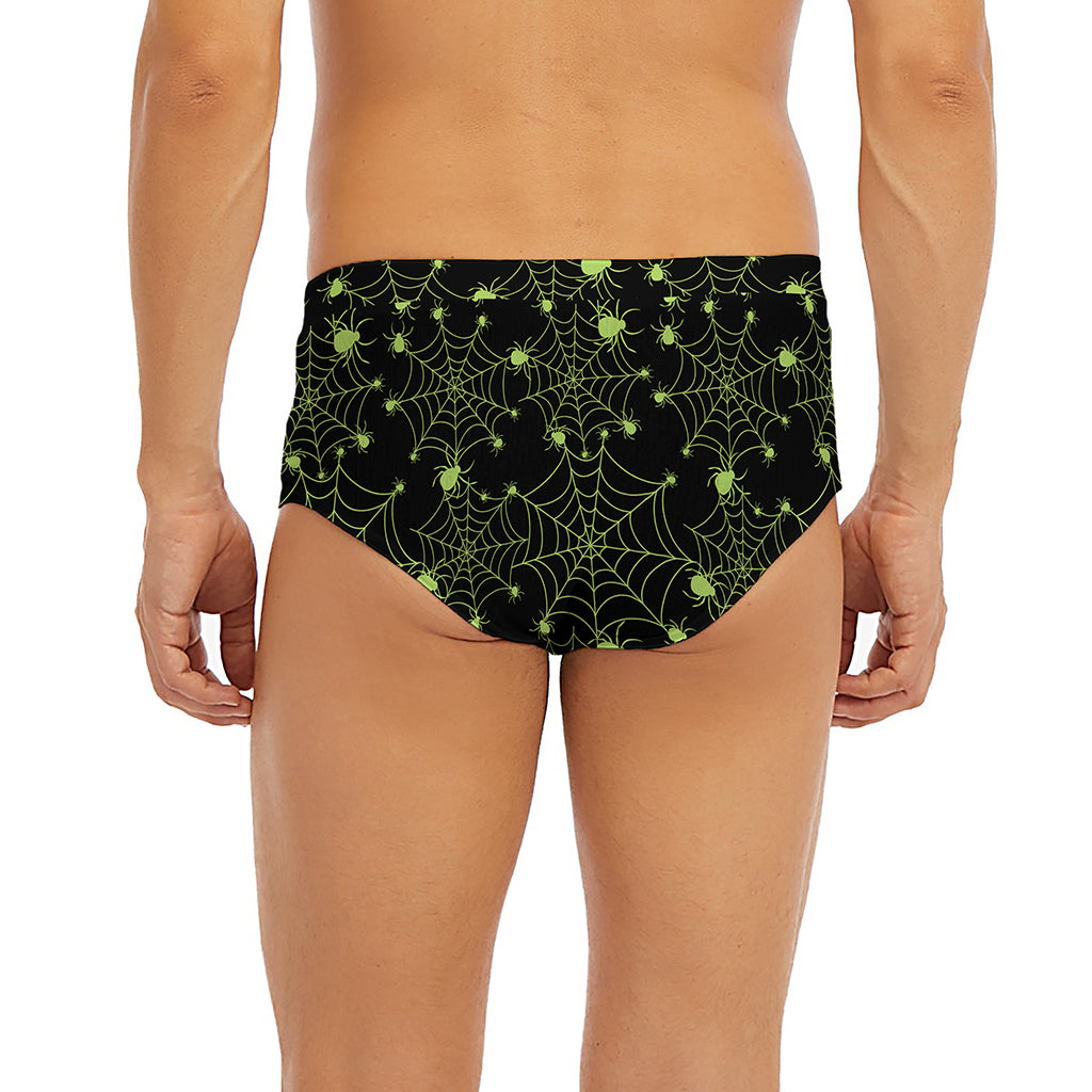 Black And Green Spider Web Pattern Print Men's Briefs