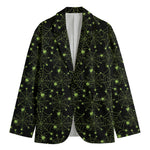 Black And Green Spider Web Pattern Print Men's Cotton Blazer