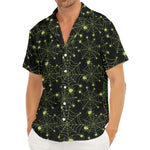 Black And Green Spider Web Pattern Print Men's Deep V-Neck Shirt