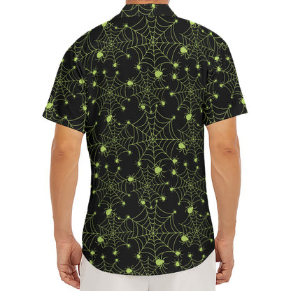 Black And Green Spider Web Pattern Print Men's Deep V-Neck Shirt