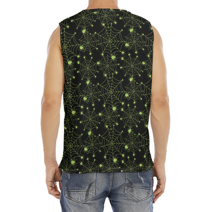 Black And Green Spider Web Pattern Print Men's Fitness Tank Top
